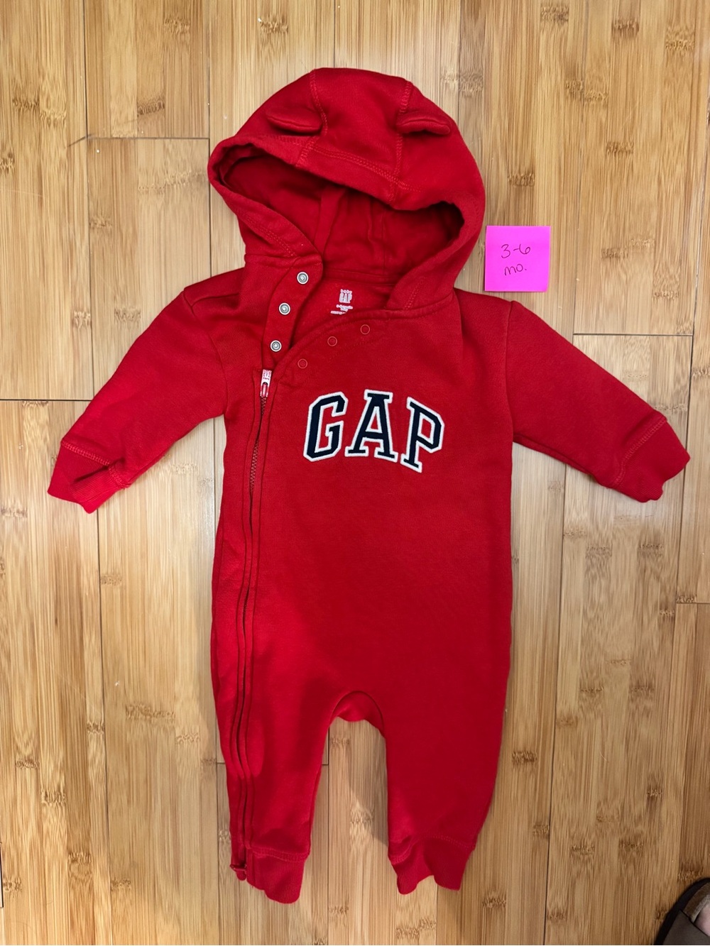 GAP Red Hooded Baby One-Piece Romper with Logo